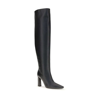 Giuseppe Zanotti Black Leather Over The Knee boot with almond toe, squared heel, made in Italy, elegant and bold style for AW25.