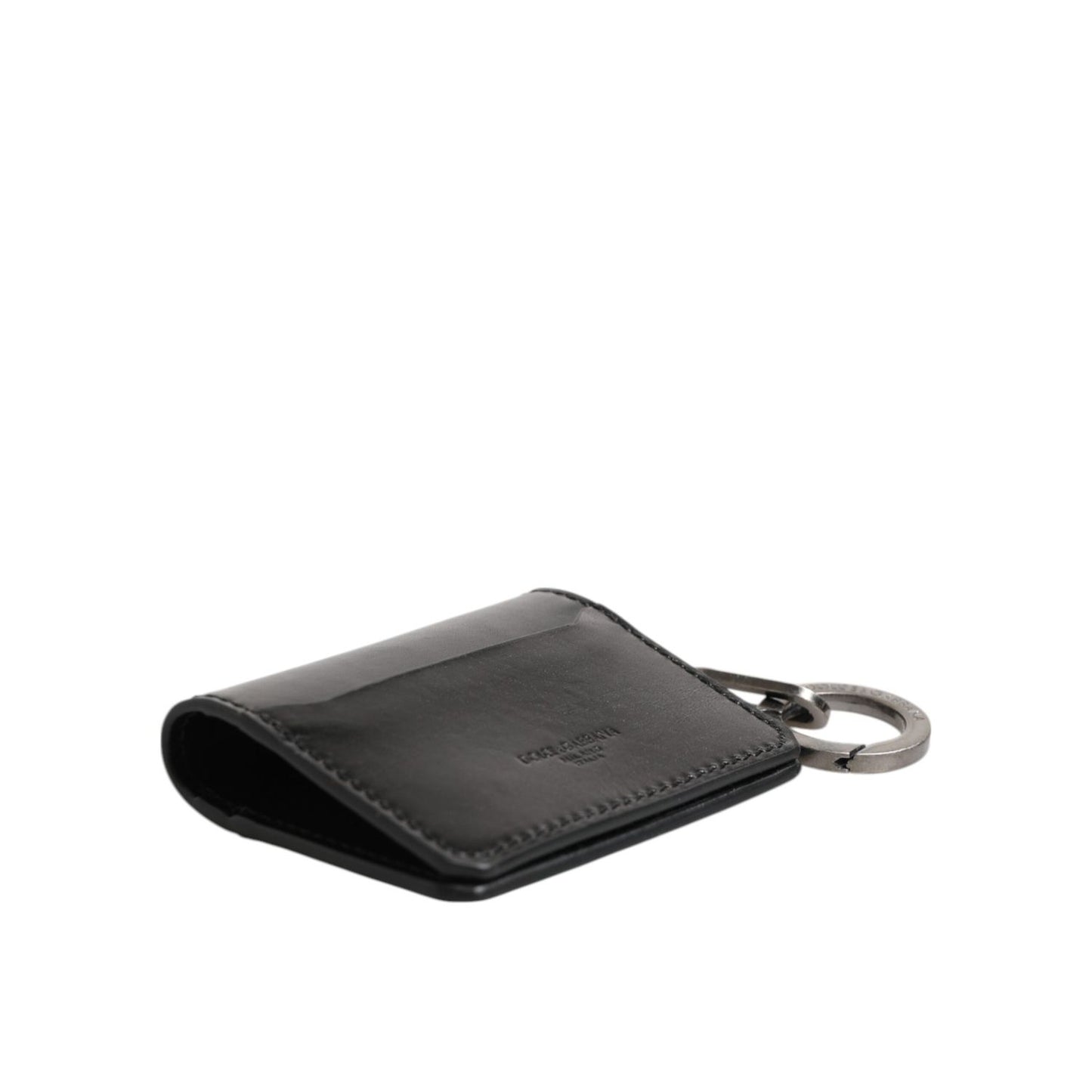 Dolce & Gabbana Wallet Black Leather Logo Embossed Key Chain Card Holder Wallet