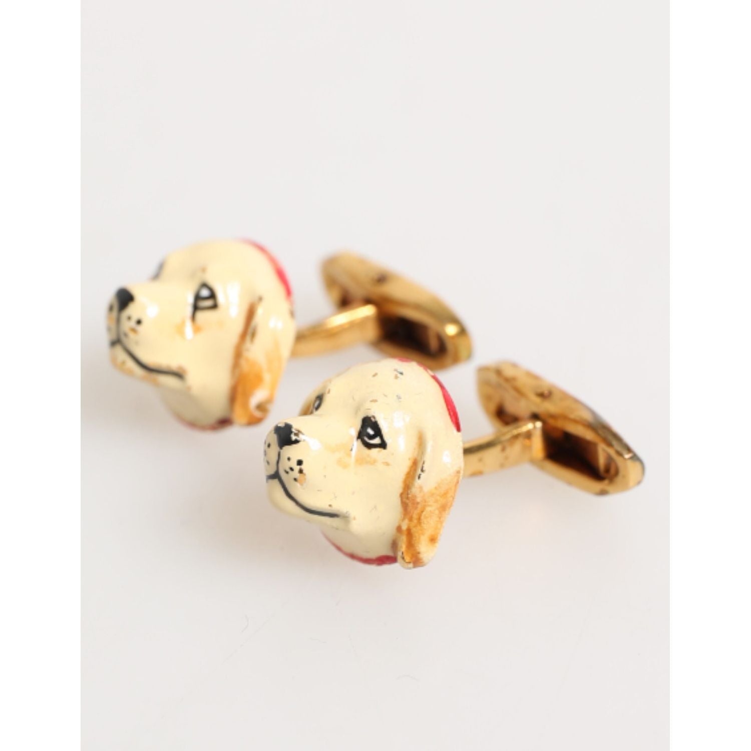 Dolce & Gabbana Brass Gold Tone Dog Puppy Men's Accessories Cufflink