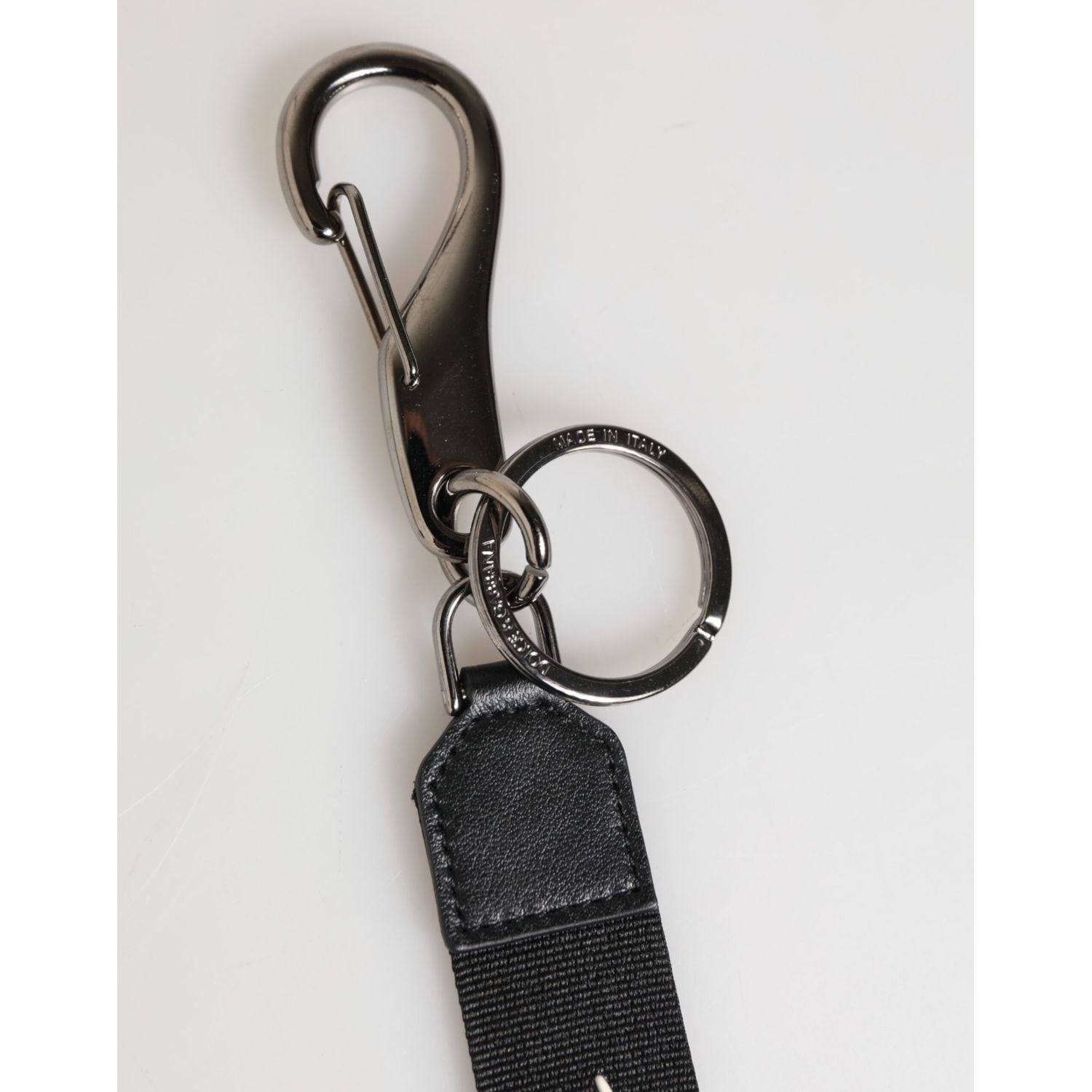 Dolce & Gabbana Black White Polyester DG Logo Silver Men Keychain Keyring