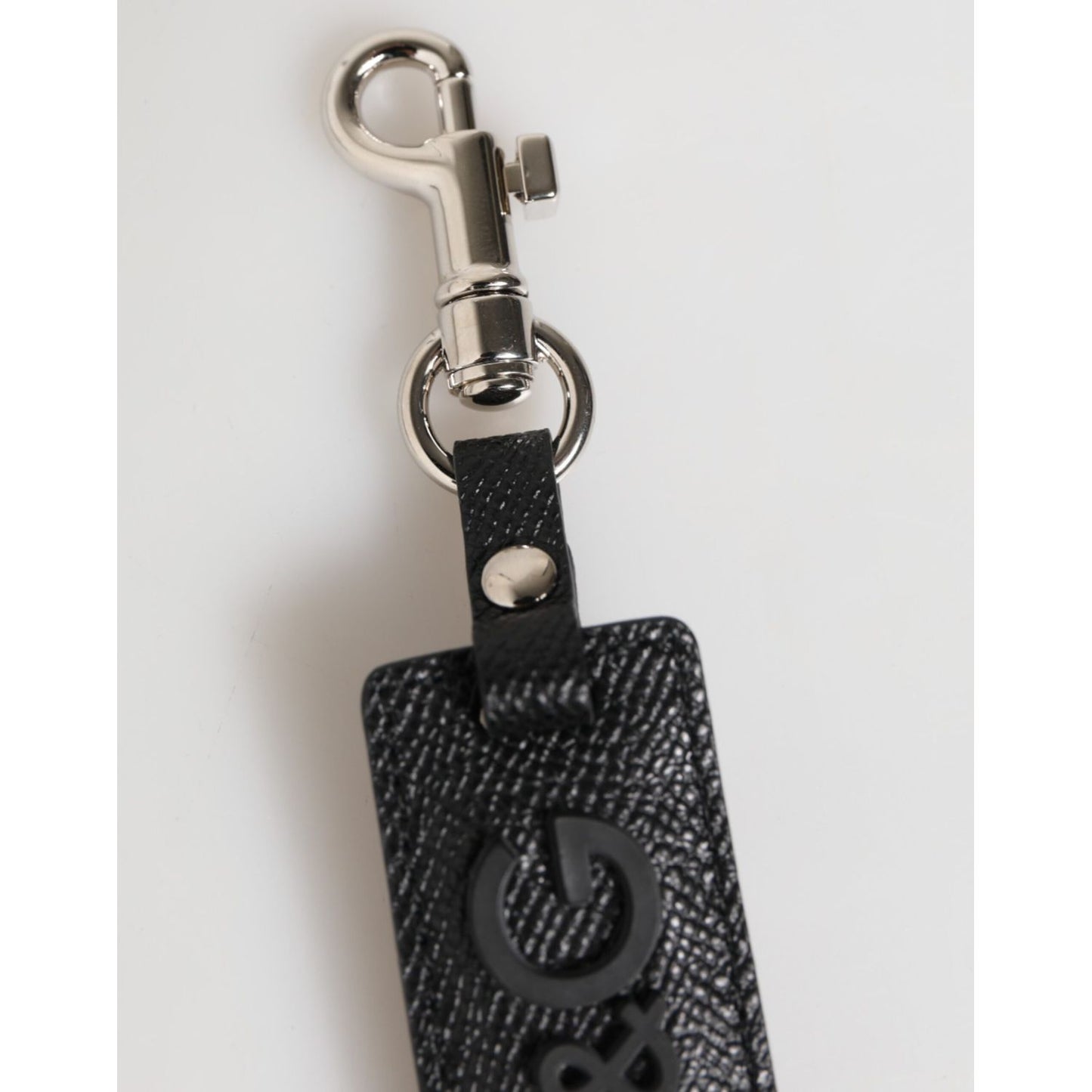 Dolce & Gabbana Black Leather Logo Metal Ring Keychain Holder Keyring