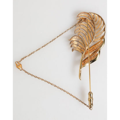 Dolce & Gabbana Gold Tone Leaf 925 Sterling Silver Crystal Chain Brooch