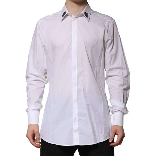 Dolce & Gabbana White Cotton Crown Collar GOLD Formal Shirt TSH91339-40