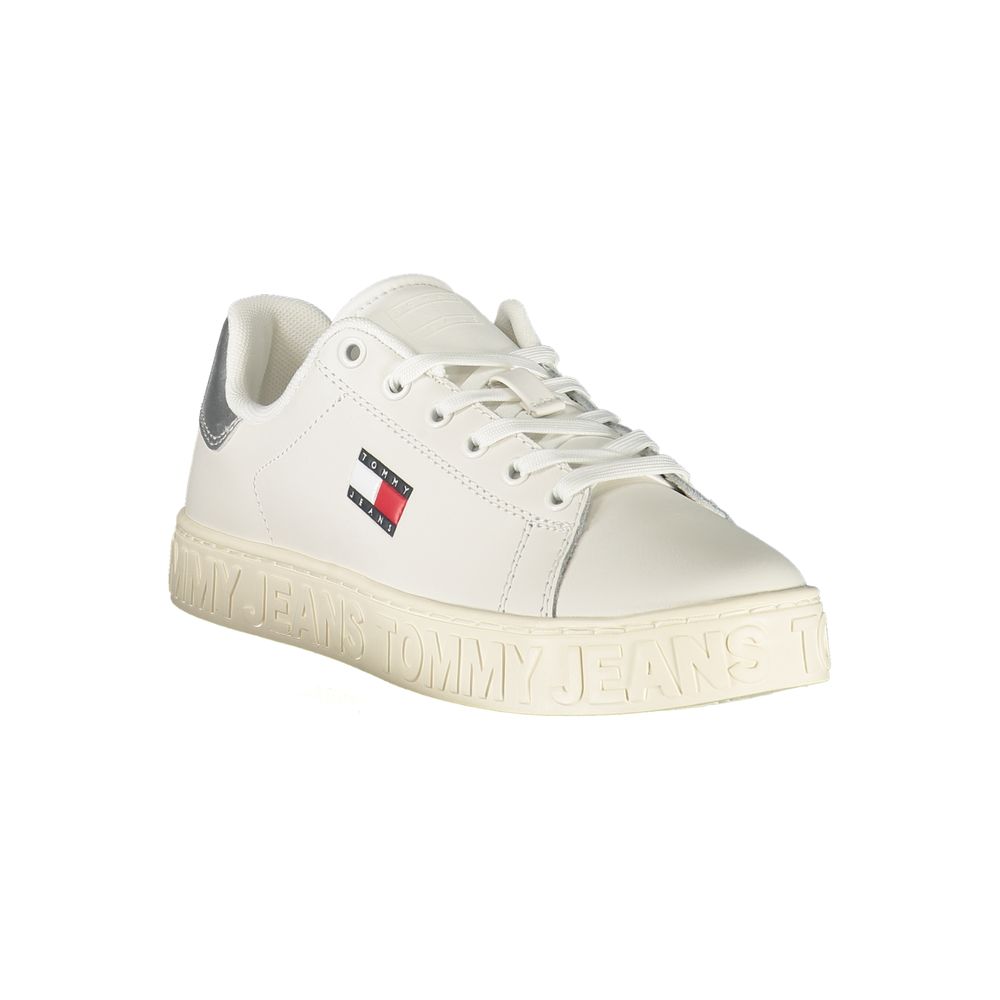 Tommy Hilfiger White Leather Women Sneaker with silver accents and logo