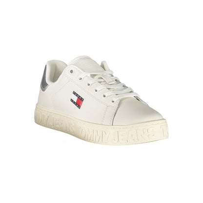 Tommy Hilfiger White Leather Women Sneaker with silver accents and logo