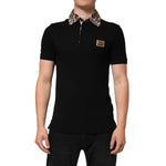 Dolce & Gabbana Black Cotton Leopard Collar Polo T-shirt