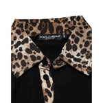 Dolce & Gabbana Black Cotton Leopard Collar Polo T-shirt