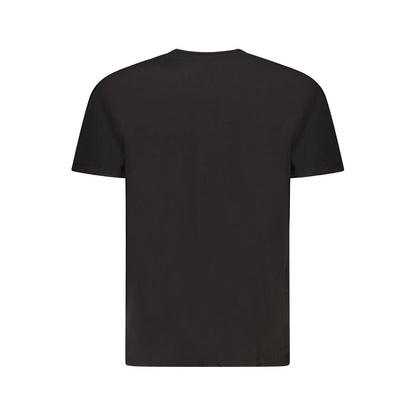 Back view of Tommy Hilfiger Black Cotton Men T-Shirt displaying sleek design.