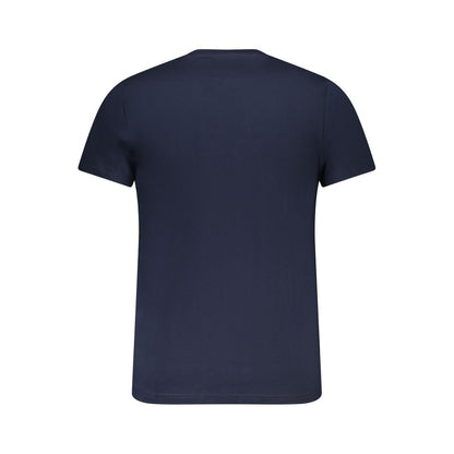 Back view of Tommy Hilfiger Blue Cotton Men T-Shirt showcasing plain design and crew neck style.