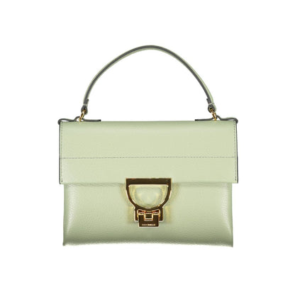 Coccinelle Green Leather Women Handbag with twist closure and adjustable strap, Italian craftsmanship in elegant design.