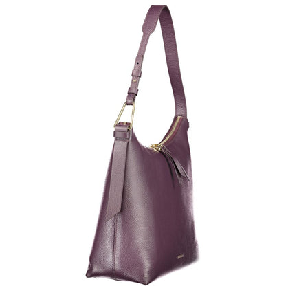 Coccinelle Purple Leather Women Handbag with adjustable strap and elegant design, showcasing Italian craftsmanship and chic style.