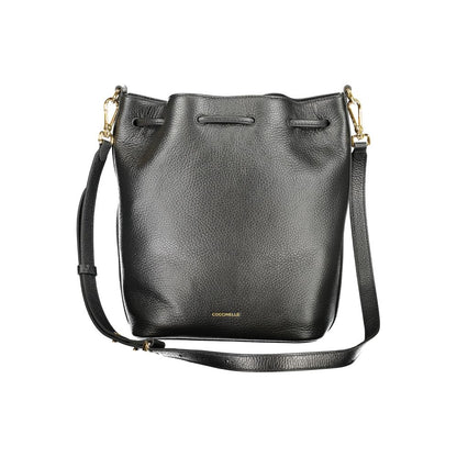 Coccinelle Black Leather Women Handbag with adjustable strap, a stylish and functional bucket bag exuding timeless elegance for the fashion-conscious.