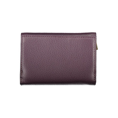 Coccinelle Purple Leather Women Wallet with multiple compartments and external coin pocket, showcasing premium Italian craftsmanship.
