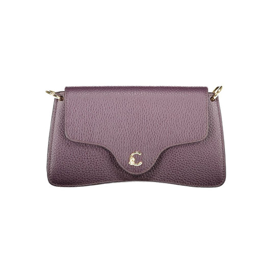Coccinelle Purple Leather Women Handbag with adjustable strap and snap closure, showcasing Italian craftsmanship and style.