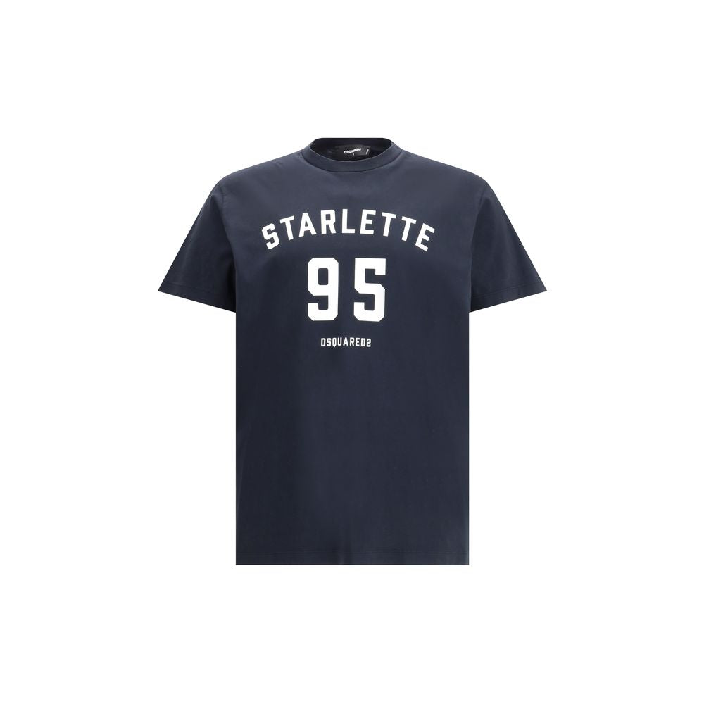 Dsquared² Black Cotton T-Shirt featuring a ribbed crew neck with a bold 'Starlette 95' logo print for a stylish look. 100% cotton material.