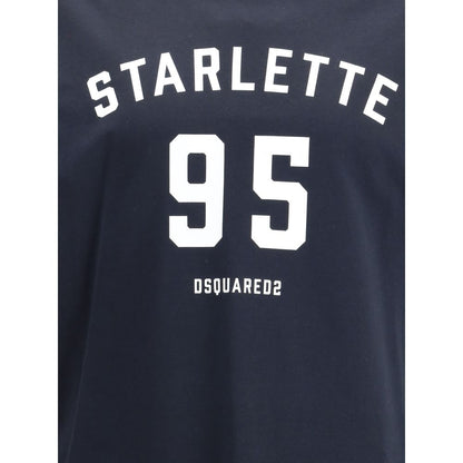 Dsquared² Black Cotton T-Shirt with Starlette 95 print and logo in contrasting white letters on front. Casual, versatile, regular fit.