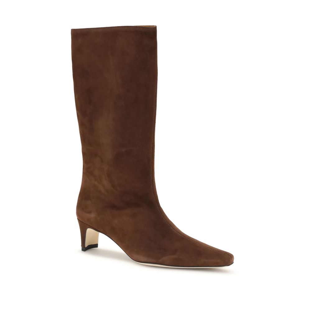 Staud Brown Lamb Ovis Aries Aries Ankle Boots featuring suede material and sleek silhouette.