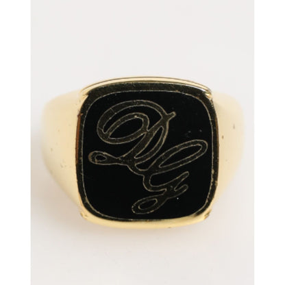 Dolce & Gabbana Gold Tone Enamel Brass Signet DG Logo Adjustable Ring