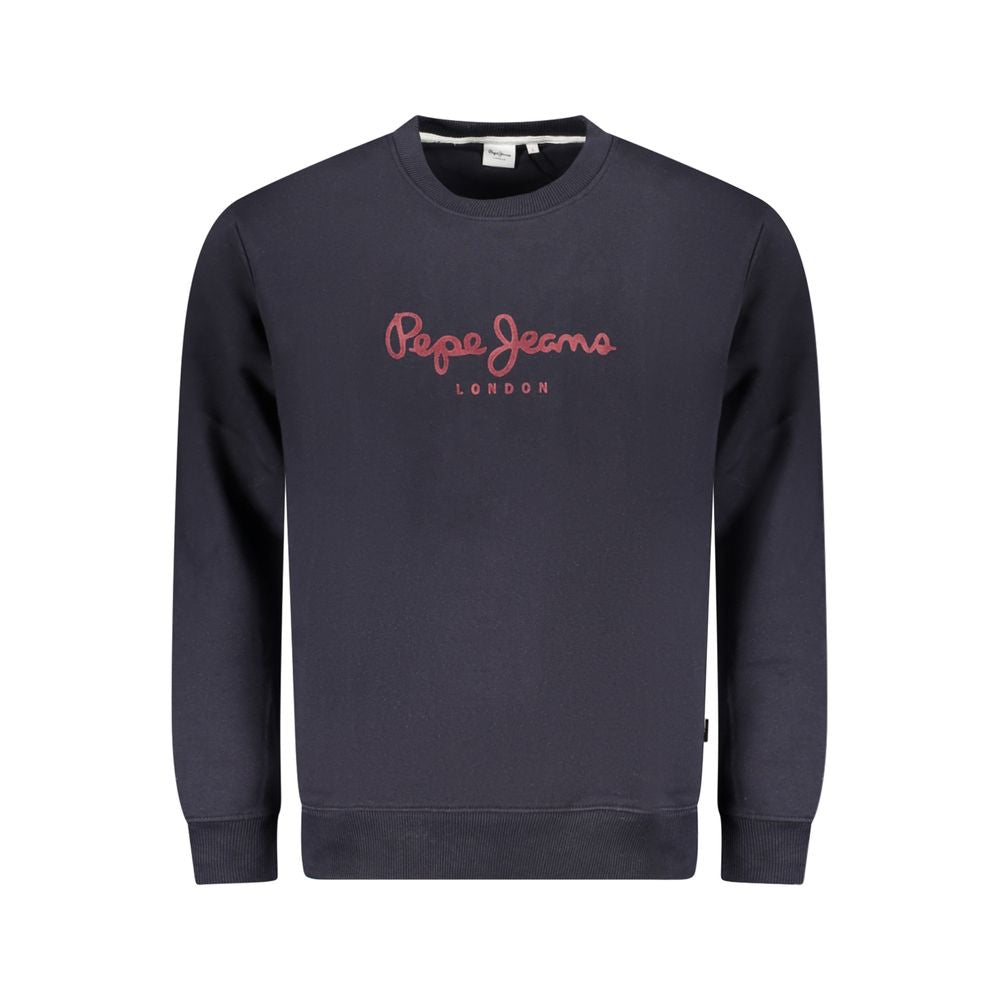 Pepe Jeans Blue Cotton Men Sweater - Blue crew sweatshirt with Pepe Jeans logo, long sleeves, sustainable cotton blend for cool weather.
