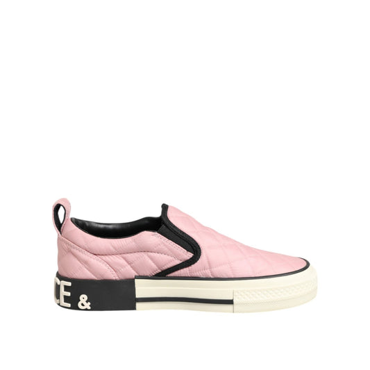 Dolce & Gabbana Pink Quilted Nylon Slip-On Sneaker Shoes