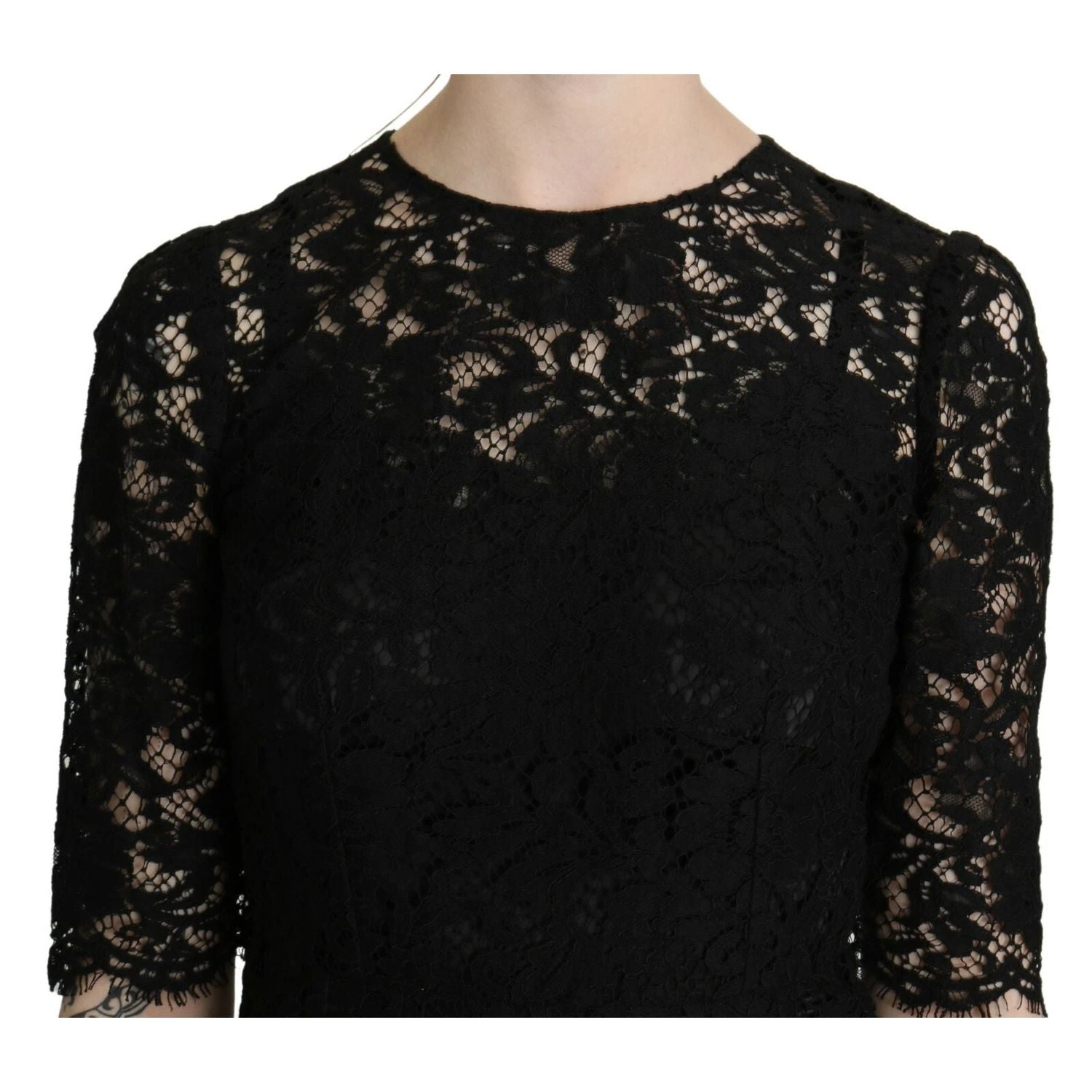 Dolce & Gabbana Black Floral Lace Sheath Knee Length Dress