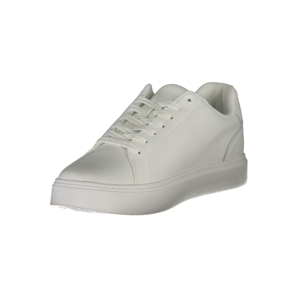 Calvin Klein White Leather Men Sneaker with subtle design, offering comfort and style for trendsetters.