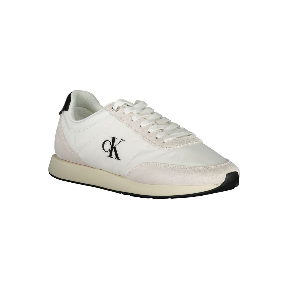 Calvin Klein White Polyester Men Sneaker with black accents and logo embroidery.