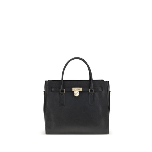 Michael Kors Black Calf Leather Bos Taurus Shoulder Bag with metal studs and adjustable straps.