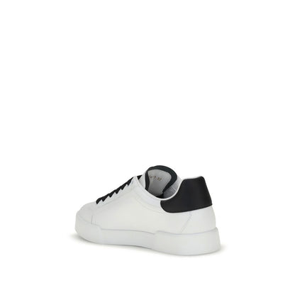 Side view of Dolce & Gabbana White Calf Leather Bos Taurus Low Top Sneakers with multicolored detail and cushioned EVA sole.
