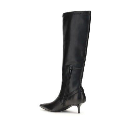 PINKO Black Goatskin Ankle Boots with smooth leather, rounded toes, and high heels, featuring zippers and metal loop straps.