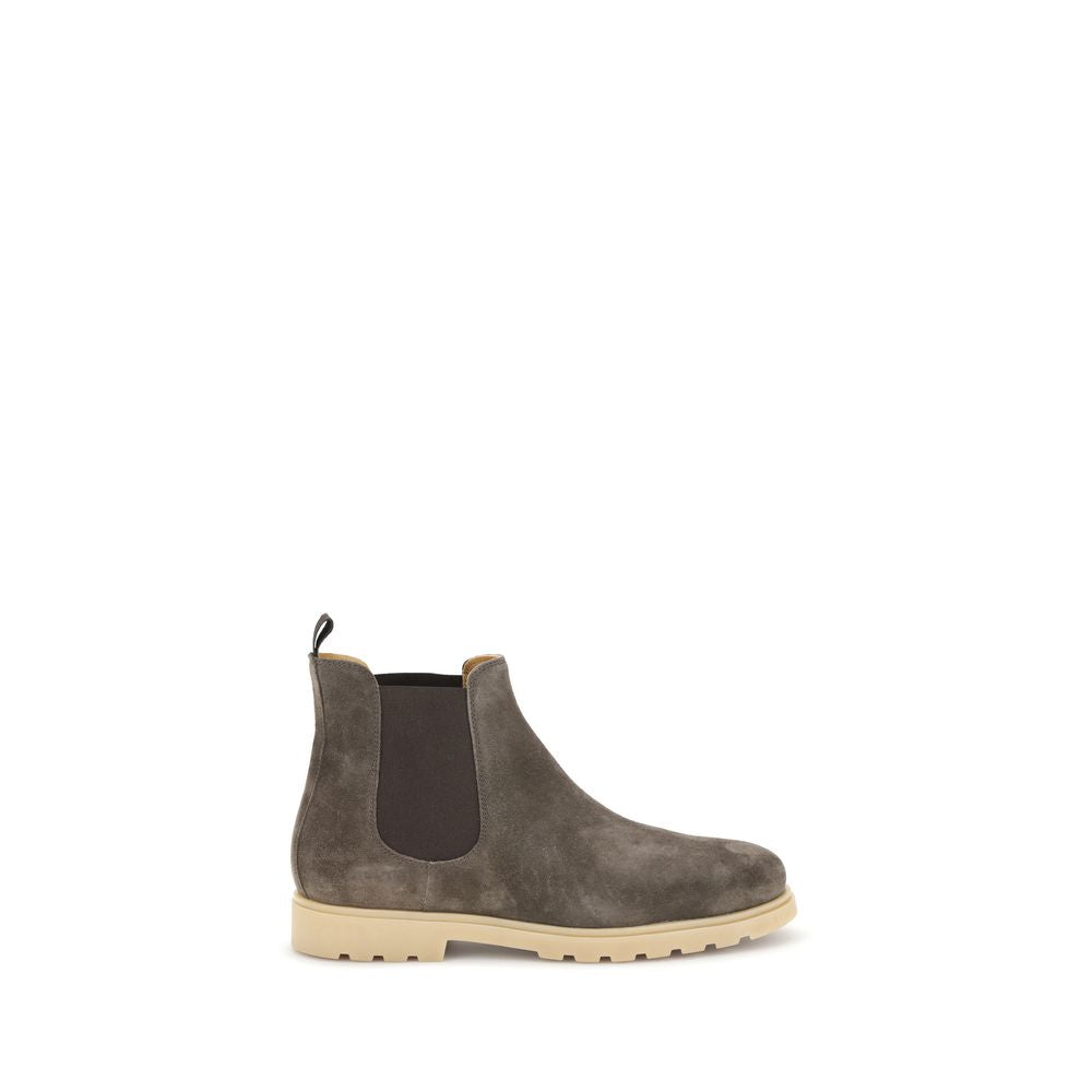 Kiton Brown Rubber Chelsea Boots in premium suede leather with elastic side inserts, ideal for formal or casual looks.