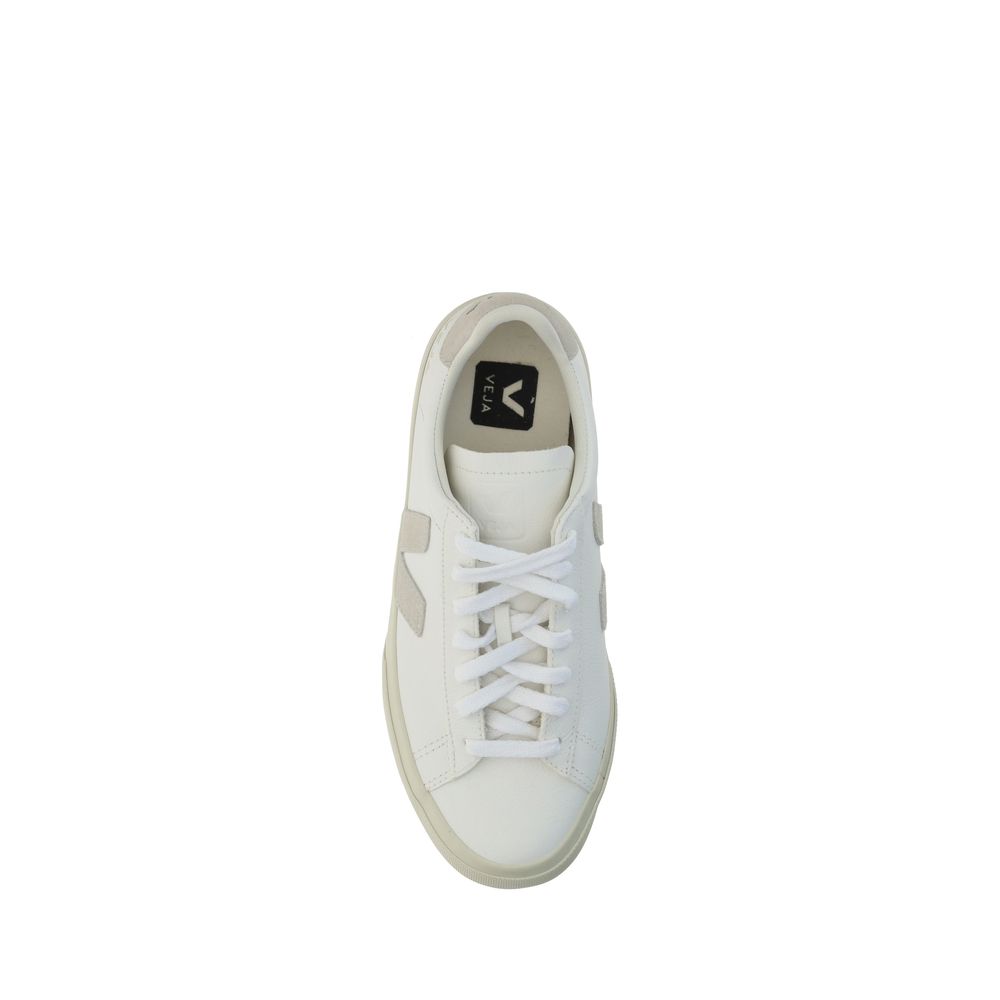 Veja White Calf Leather Bos Taurus Low Top Sneakers, top view showcasing logoed insole and lace-up design.