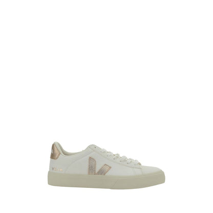 Veja White Calf Leather Bos Taurus Low Top Sneakers with contrasting panel details and logo appliques.