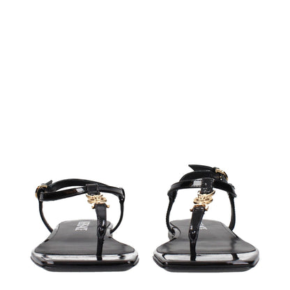 Versace Black Leather Flip-Flop Sandals