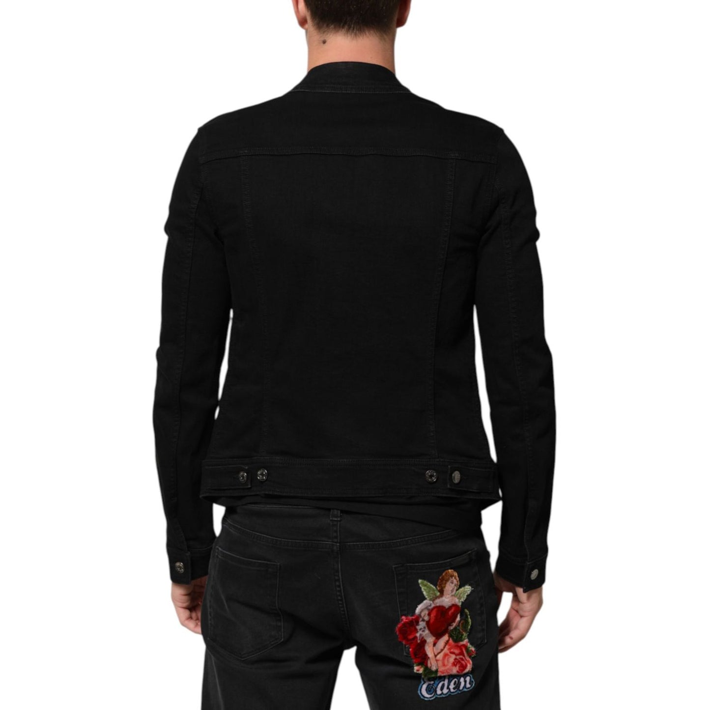 Dolce & Gabbana Black Cotton Denim Stretch Button Up Jacket