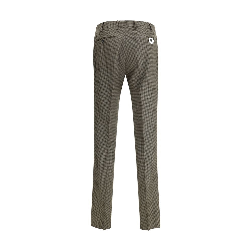 Back view of Germano Brown Fleece Wool Casual Pants with houndstooth pattern and straight cut, showcasing timeless elegance and style.