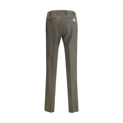 Back view of Germano Brown Fleece Wool Casual Pants with houndstooth pattern and straight cut, showcasing timeless elegance and style.