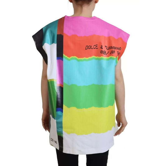 Dolce & Gabbana Multicolor Print Blouse Cotton Tank TV Print T-shirt TSH83239-36