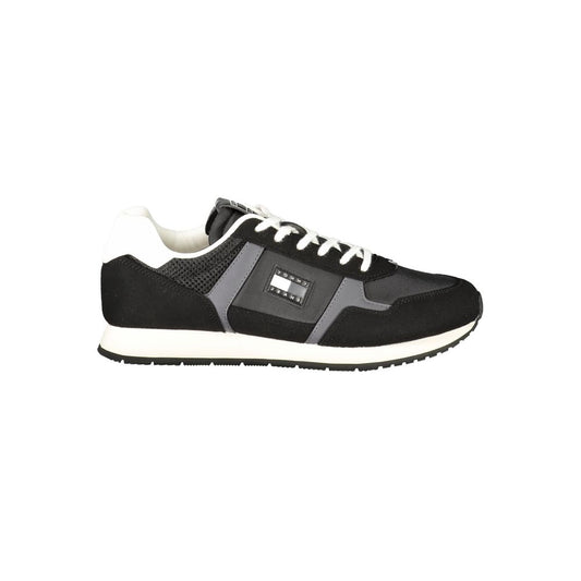Tommy Hilfiger Black Polyester Men Sneaker with bold logo and contrasting details.