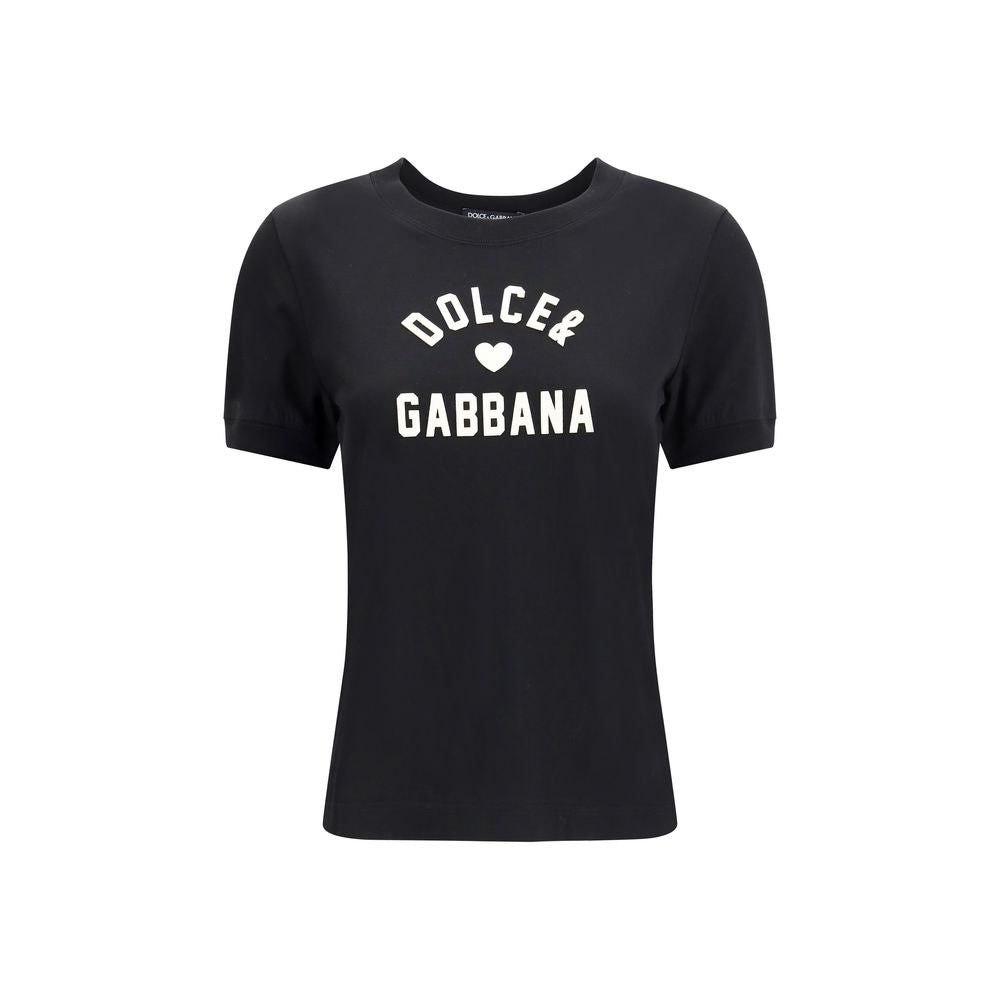 Dolce & Gabbana Black Cotton T-Shirt with logo patch detail and ribbed crew neck, perfect for casual and on-trend looks, AW25 season