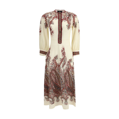 Etro Multicolor Polyester Casual Dress with floral Paisley print, featuring balloon sleeves and metallic buttons, perfect blend of classic and modern design.