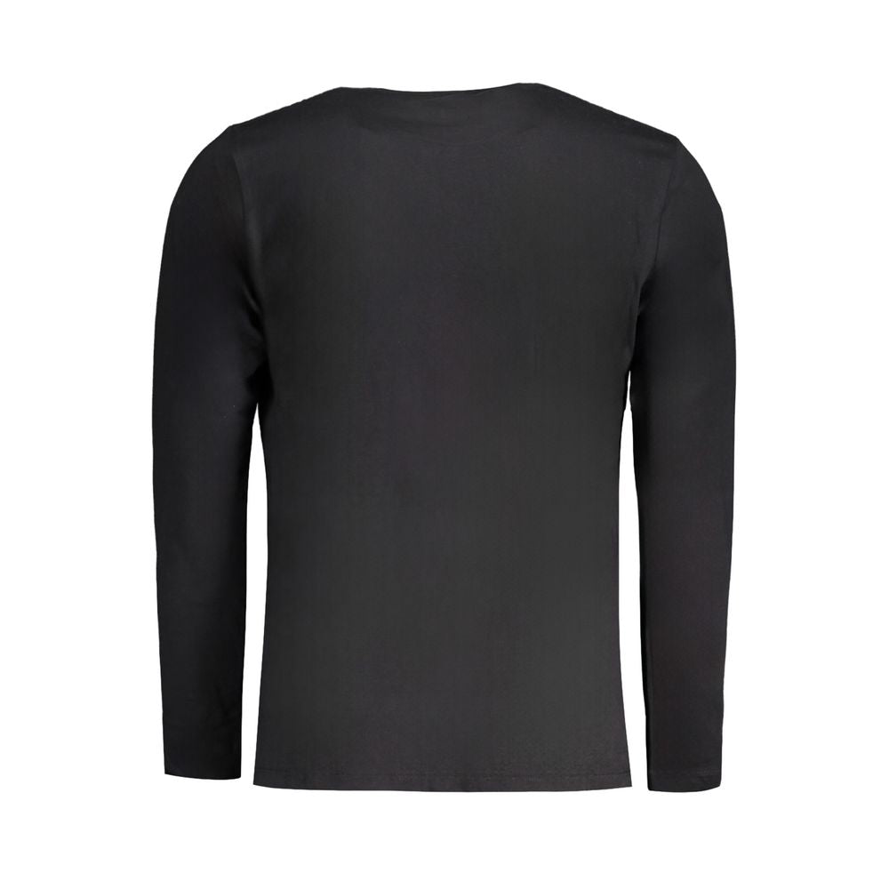 Pepe Jeans Black Cotton T-Shirt, long sleeved crew neck with logo print, made from 100% sustainable cotton, regular fit, back view.