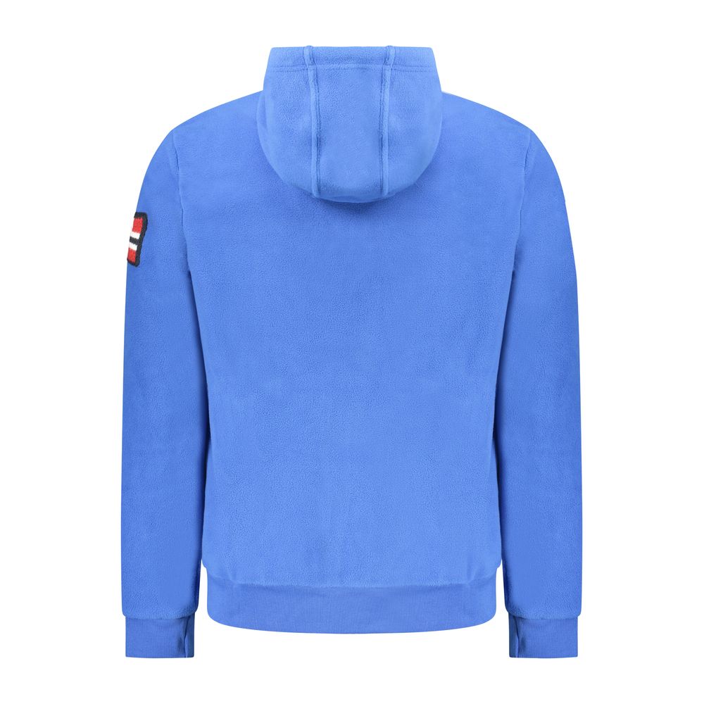 Norway 1963 Blue Polyester Men Sweater with hood and embroidered logo, back view.