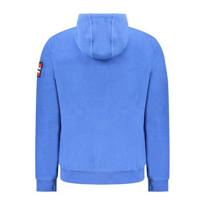 Norway 1963 Blue Polyester Men Sweater with hood and embroidered logo, back view.