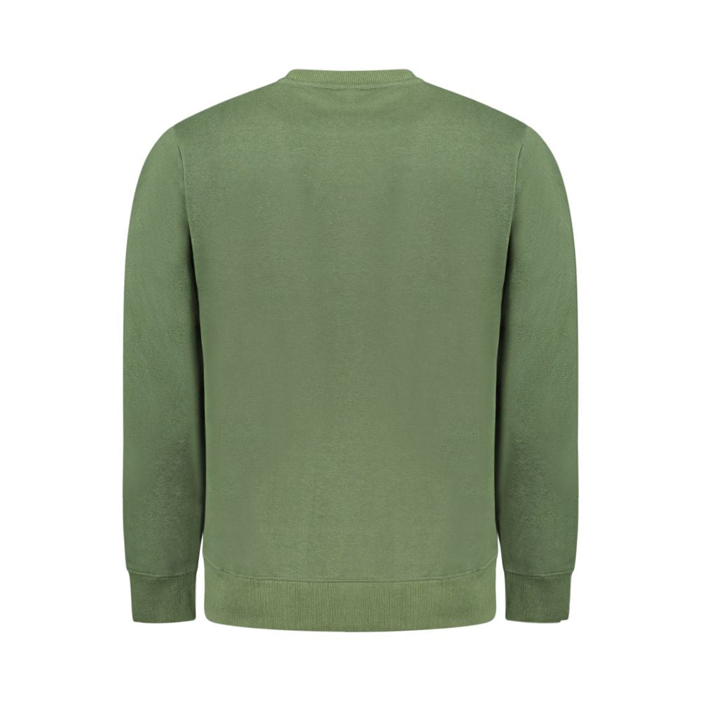 Back view of Norway 1963 Green Cotton Men Sweater showcasing long sleeves and casual style for modern fashion trends.