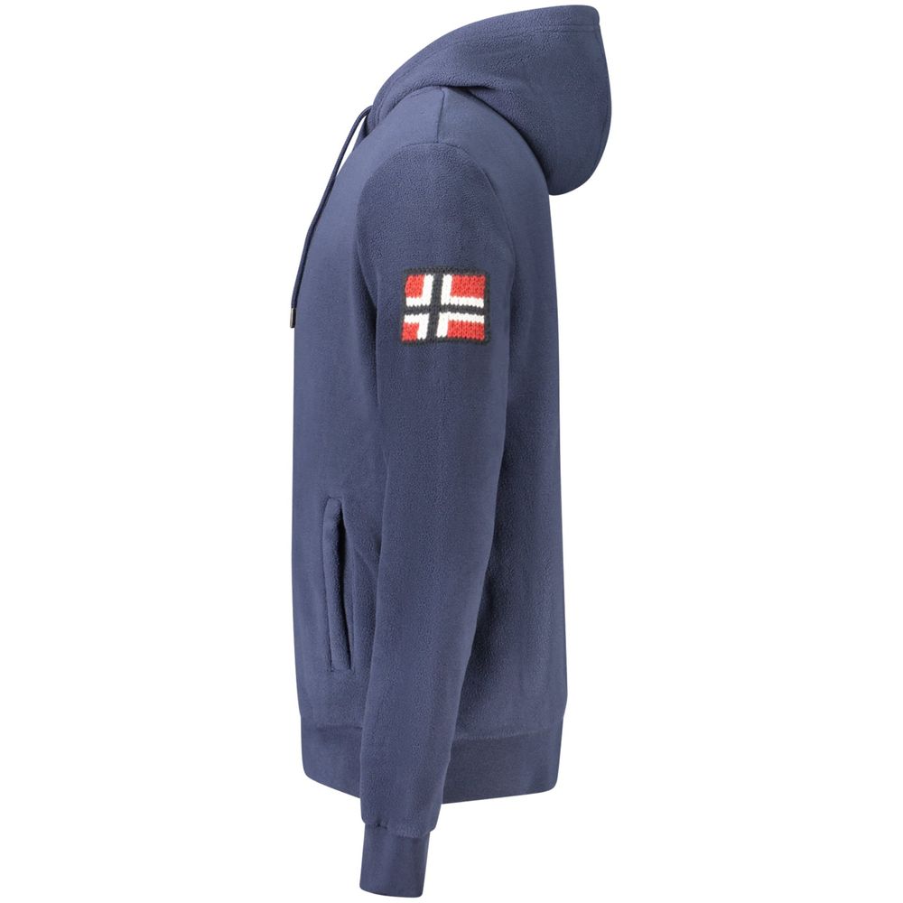 Norway 1963 Blue Polyester Men's Hooded Sweater side view with embroidery