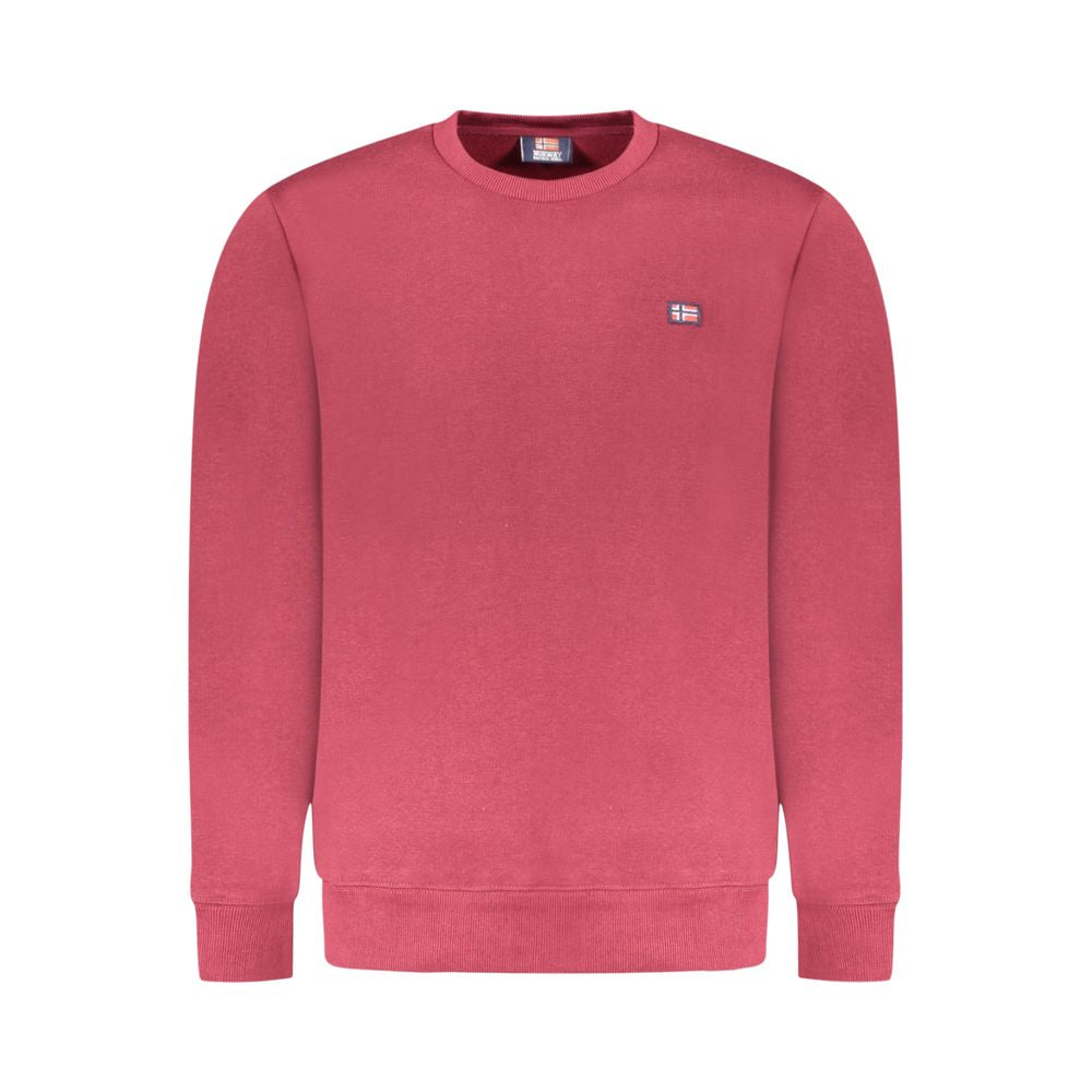Norway 1963 Red Cotton Men Sweater with logo appliqué, long-sleeved, crew neck, stylish and cozy, ideal for men's wardrobe update