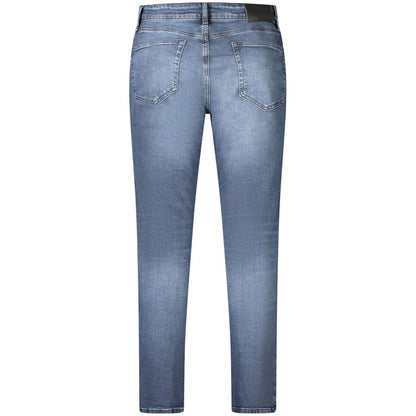 Back view of Tommy Hilfiger Blue Cotton Men Jeans showcasing slim tapered fit and quality material.