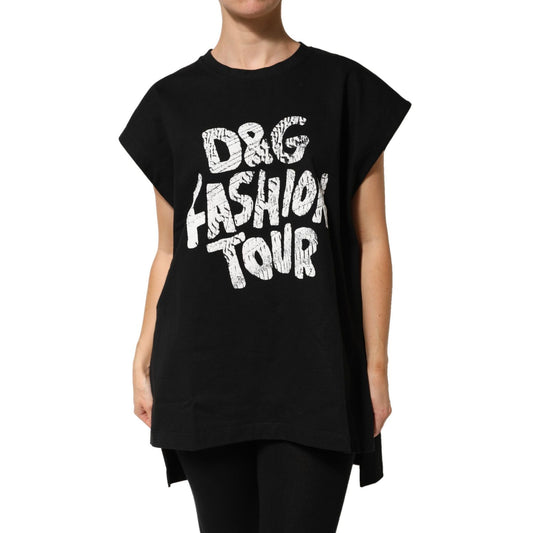 Dolce & Gabbana Black Cotton Sleeveless DG Fashion Top