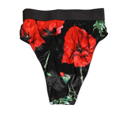 Dolce & Gabbana Black Floral Print High Waist Sheer Mesh Underwear